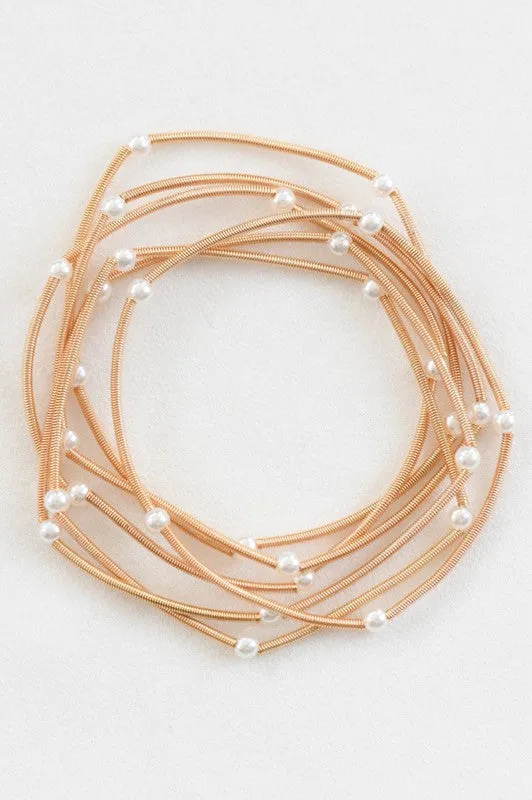 Gold Pearl Guitar String Bracelet Set