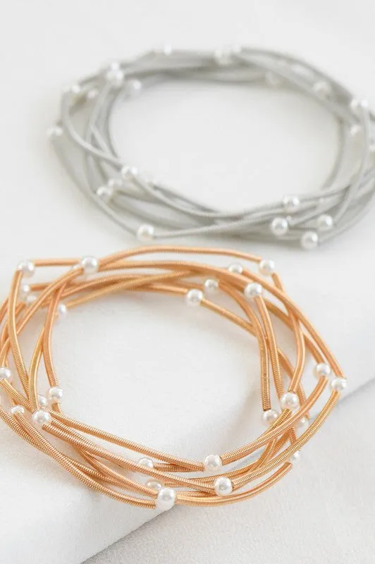 Gold Pearl Guitar String Bracelet Set