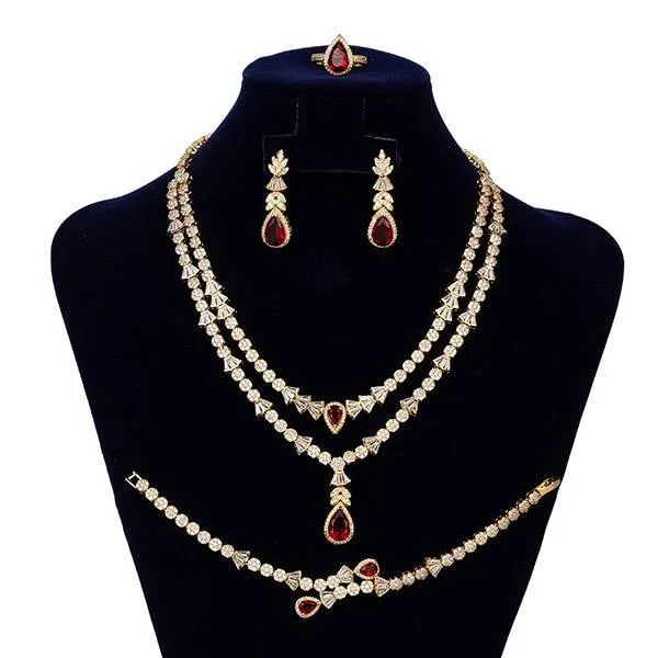 Gorgeous Necklace Earrings Ring Bracelet Bridal Set AAAA  CZ Diamonds Crystals