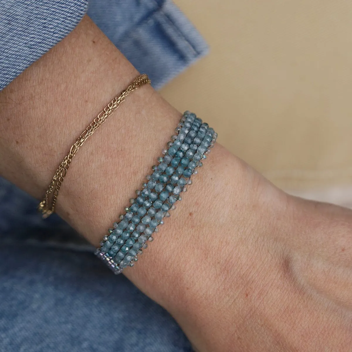 Hand Woven Soft Bracelet of Blue Zircon