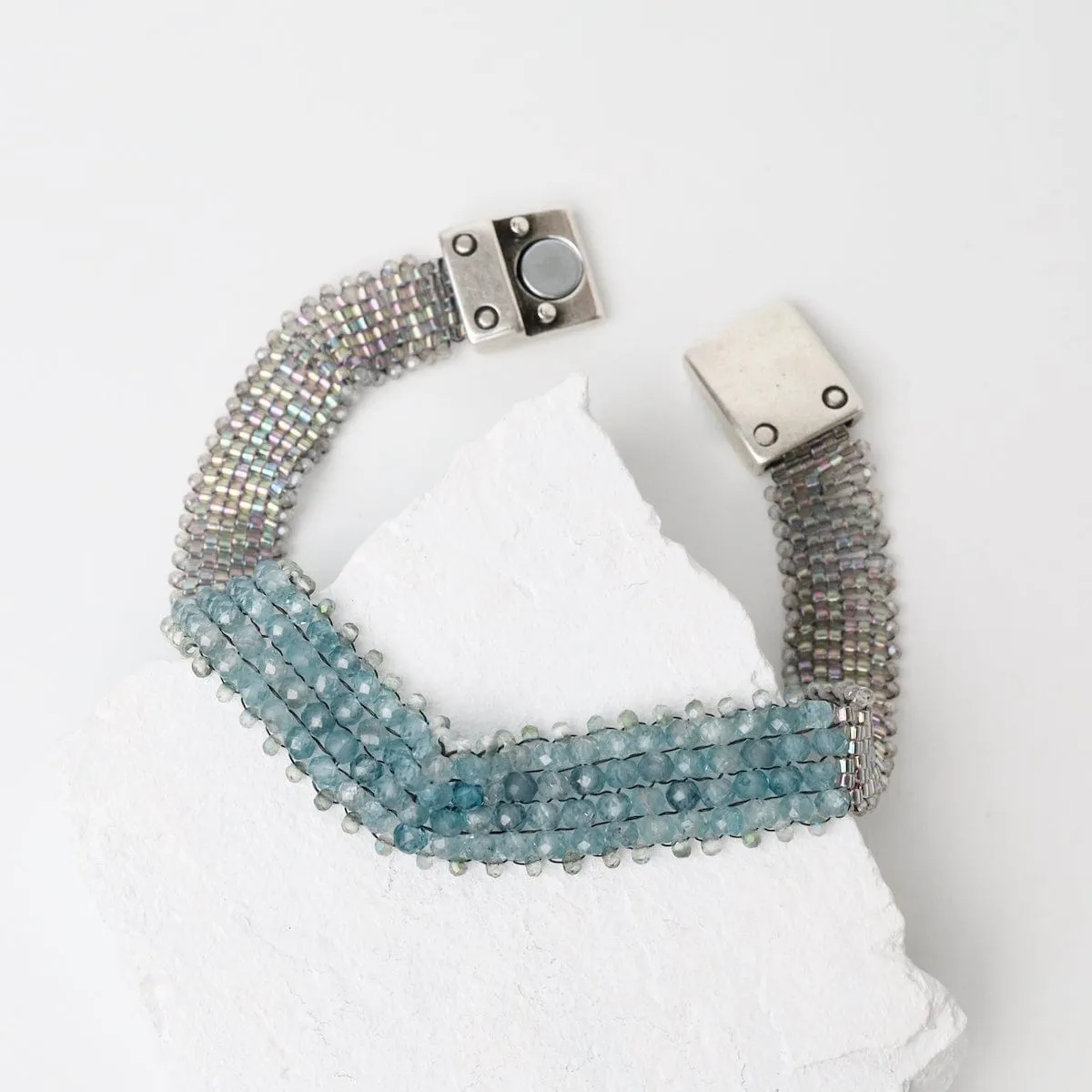 Hand Woven Soft Bracelet of Blue Zircon