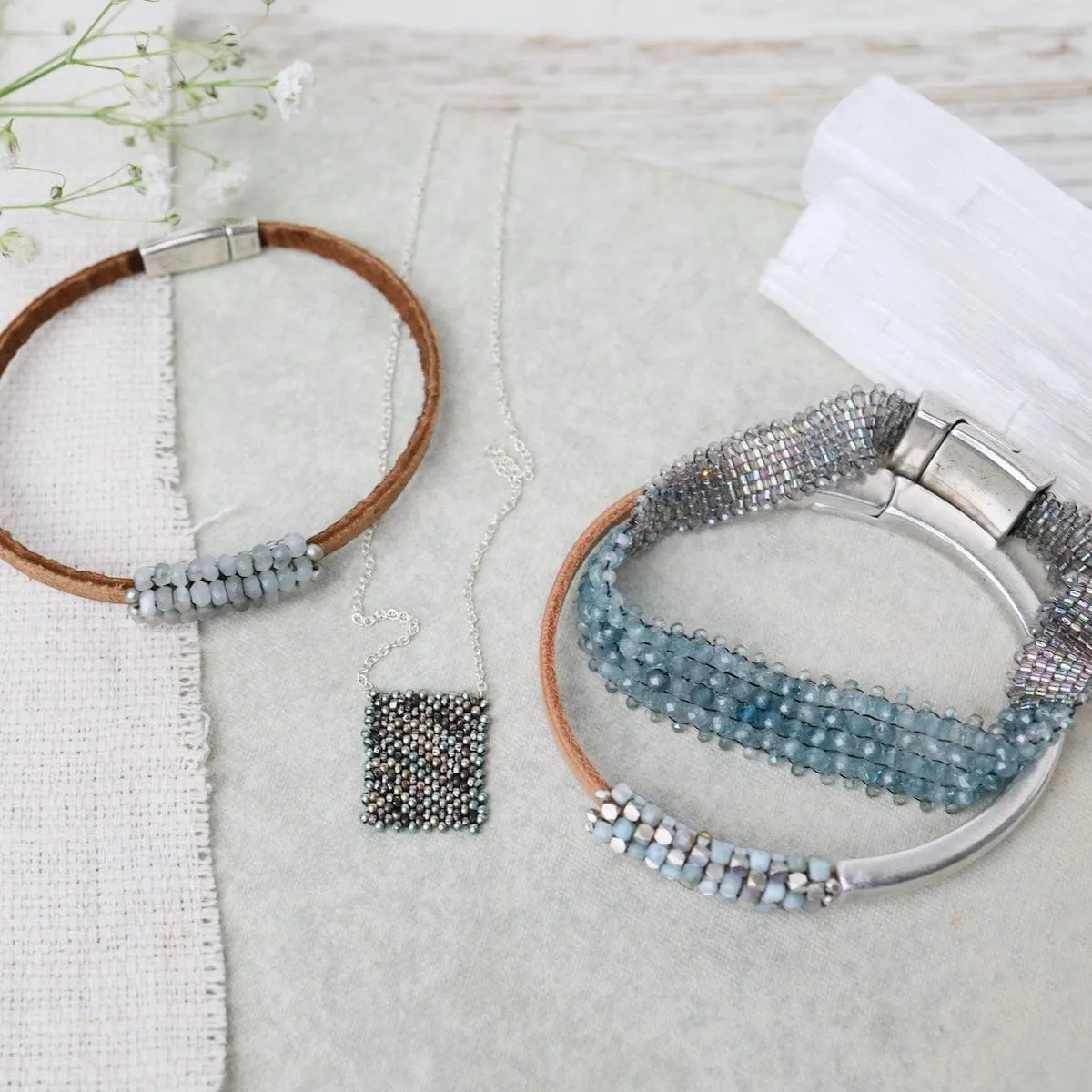 Hand Woven Soft Bracelet of Blue Zircon