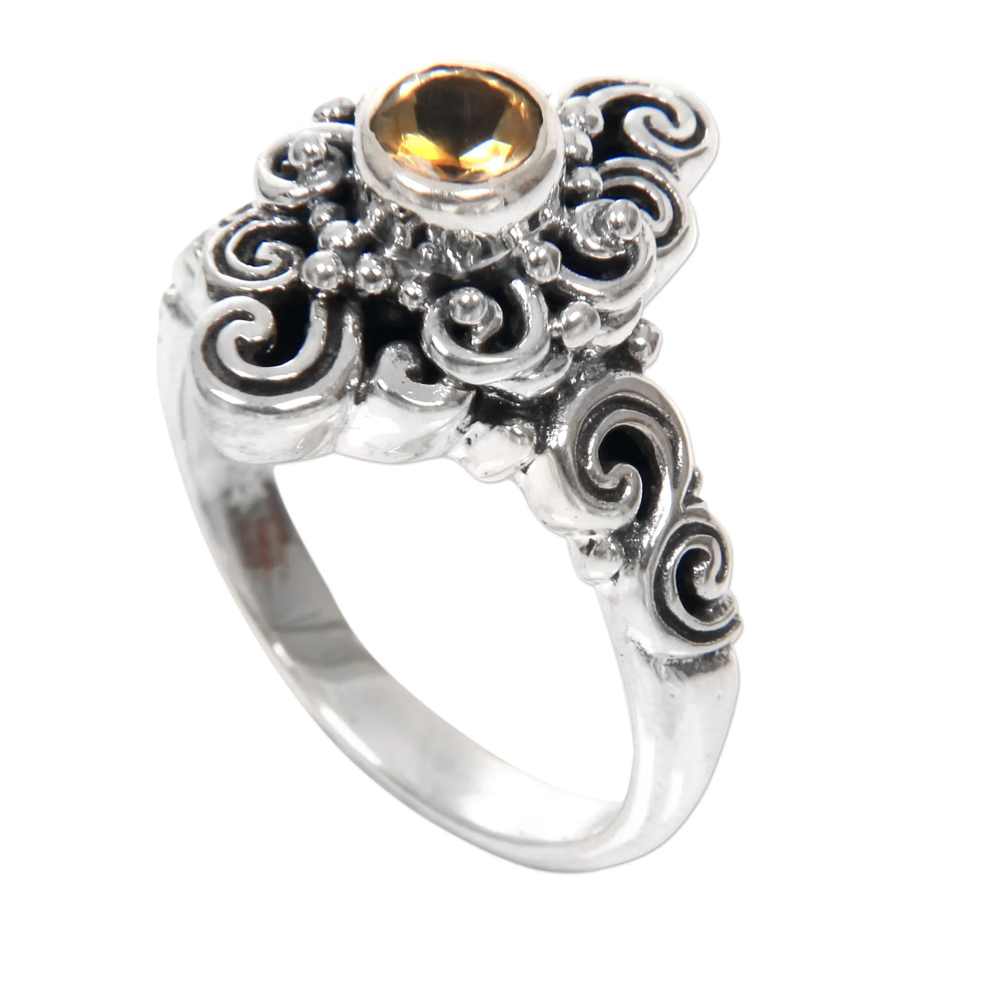 Handcrafted Balinese Citrine Sterling Silver Cocktail Ring - Sunny Spirit | NOVICA