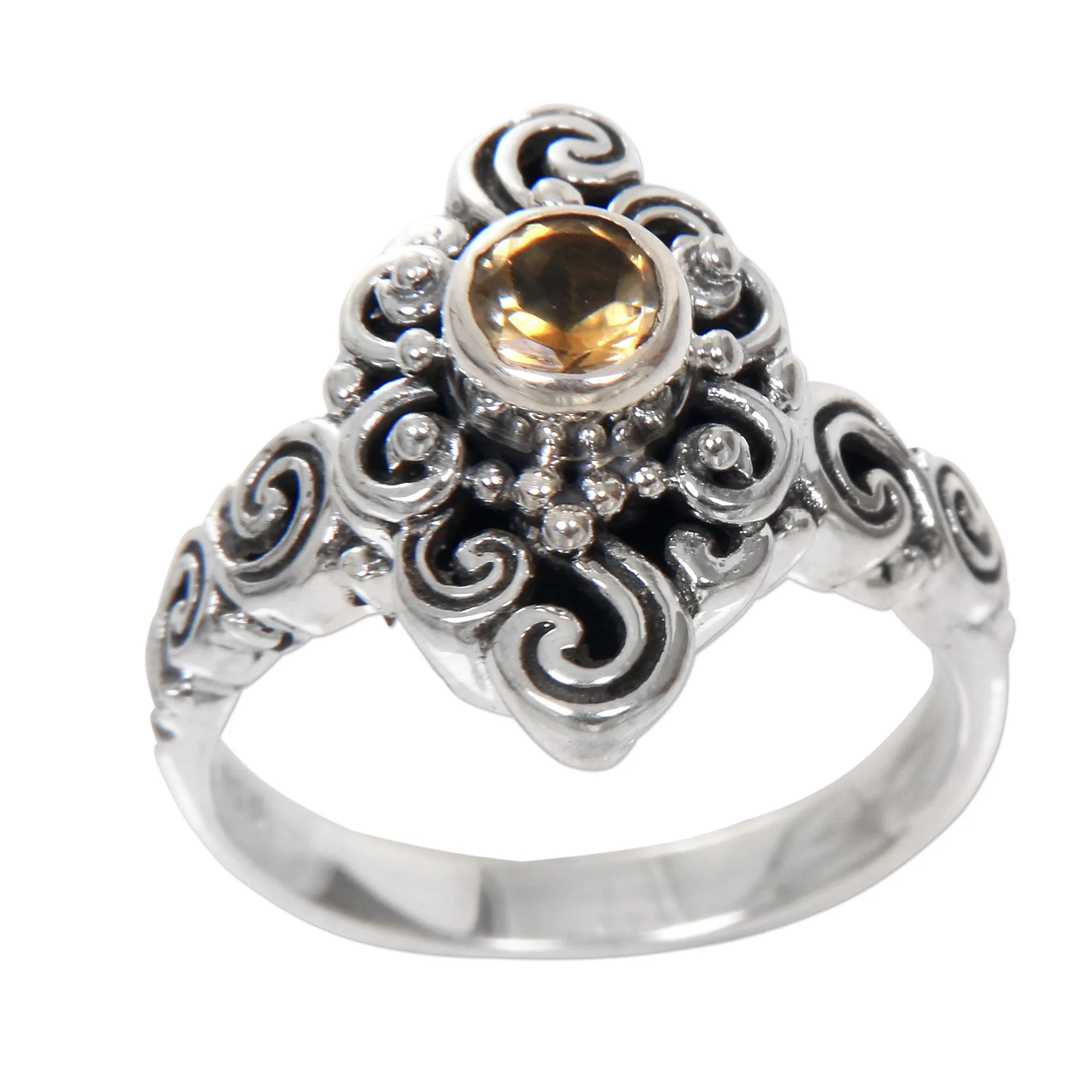 Handcrafted Balinese Citrine Sterling Silver Cocktail Ring - Sunny Spirit | NOVICA