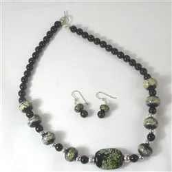 Handmade Black Artisan Lampwork and Onyx Necklace & Earrings