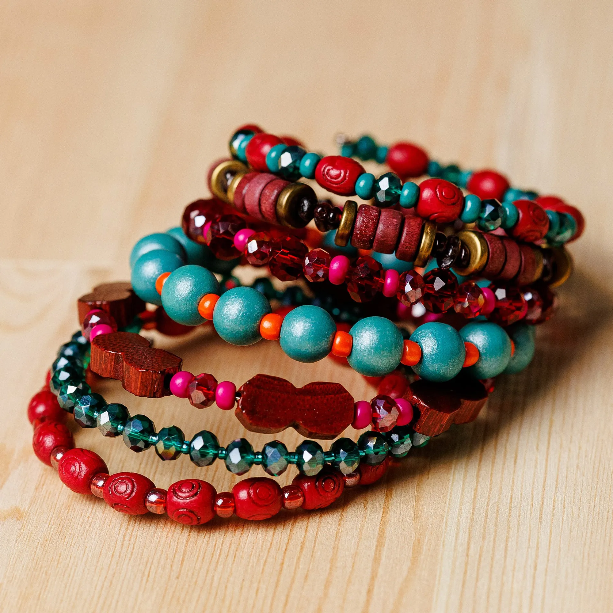 Handmade Natural Garnet and Crystal Beaded Wrap Bracelet - Passionate Essence | NOVICA