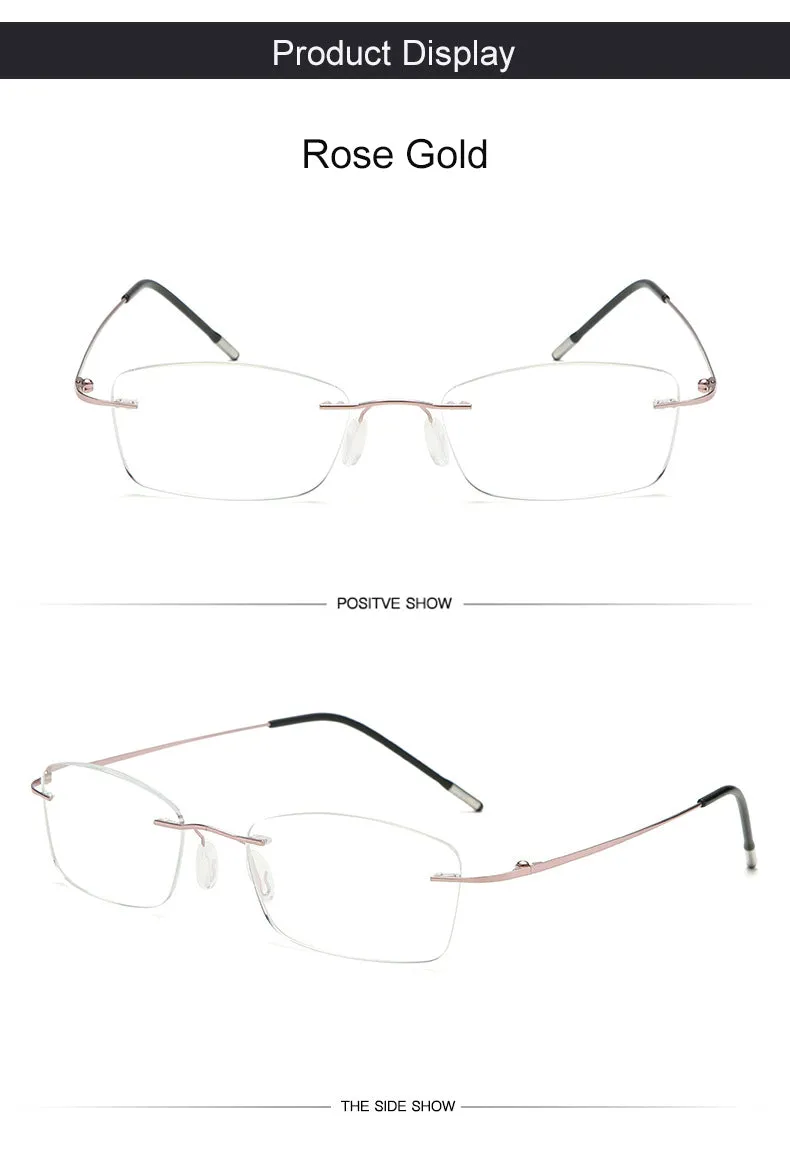 Hdcrafter Unisex Rimless Rectangle Titanium Frame Reading Glasses 8025