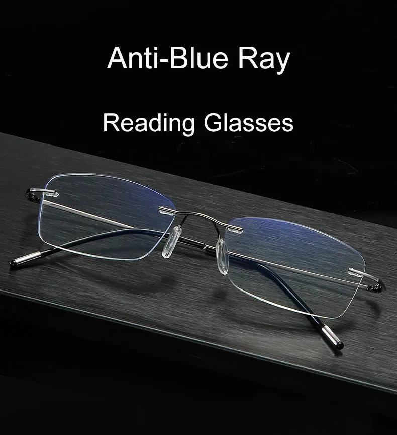 Hdcrafter Unisex Rimless Rectangle Titanium Frame Reading Glasses 8025