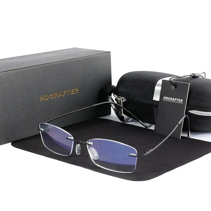 Hdcrafter Unisex Rimless Rectangle Titanium Frame Reading Glasses 8025