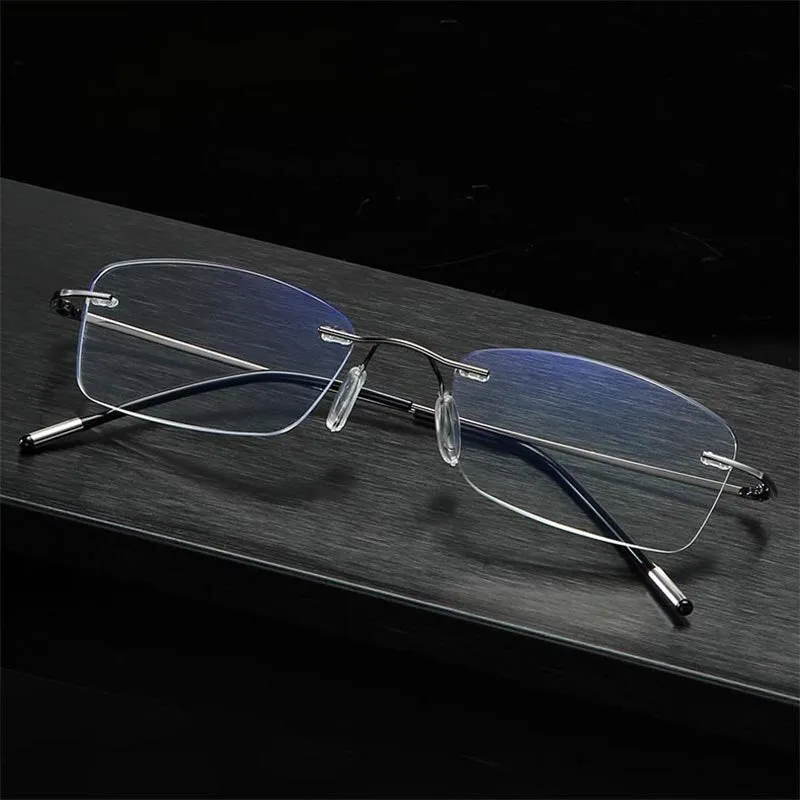 Hdcrafter Unisex Rimless Rectangle Titanium Frame Reading Glasses 8025