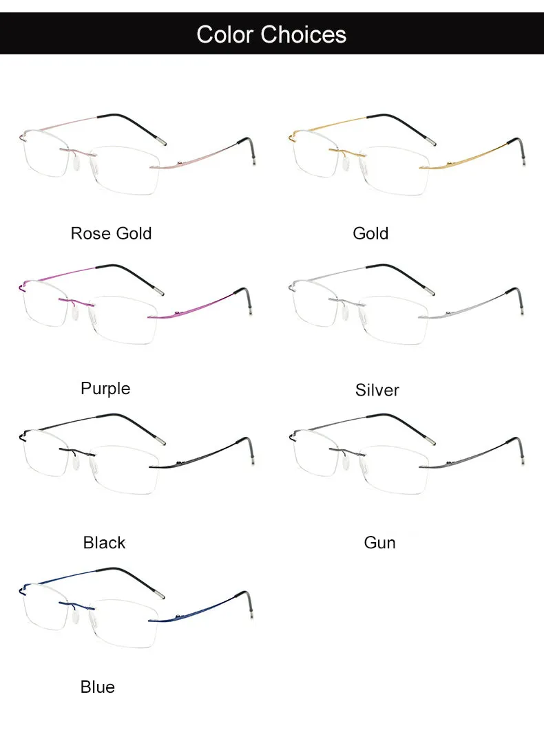 Hdcrafter Unisex Rimless Rectangle Titanium Frame Reading Glasses 8025