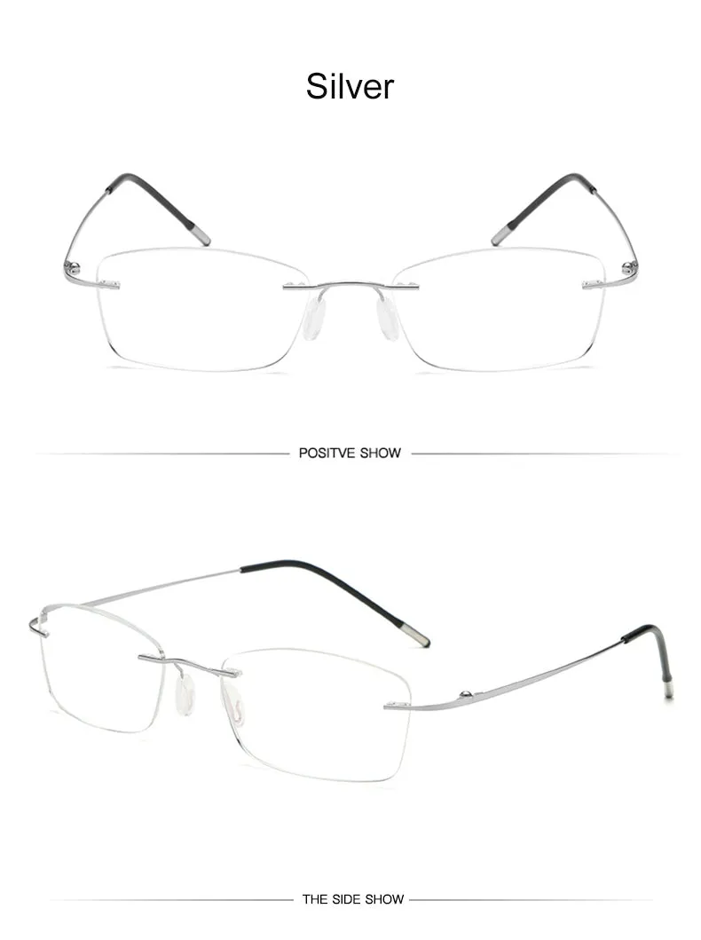Hdcrafter Unisex Rimless Rectangle Titanium Frame Reading Glasses 8025