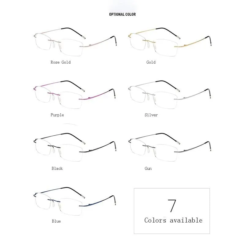 Hdcrafter Unisex Rimless Rectangle Titanium Frame Reading Glasses 8025