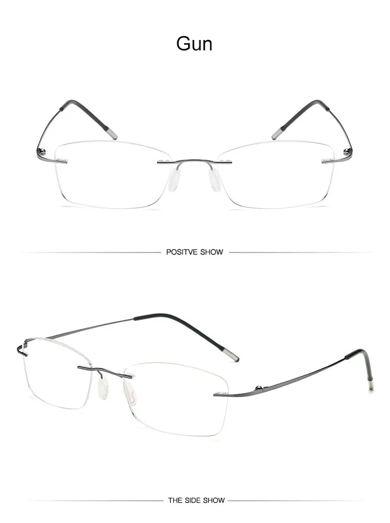Hdcrafter Unisex Rimless Rectangle Titanium Frame Reading Glasses 8025