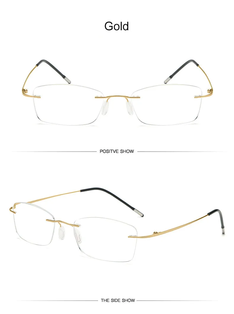 Hdcrafter Unisex Rimless Rectangle Titanium Frame Reading Glasses 8025