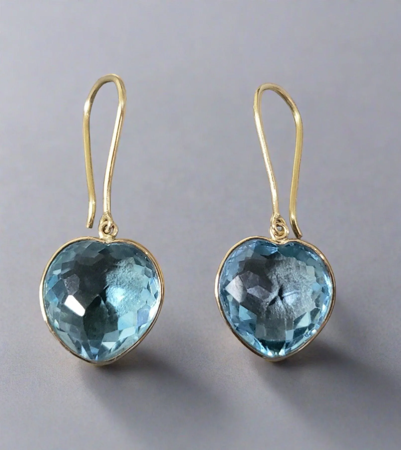 Heart Shape Sky Blue Topaz Earrings Gold 14k