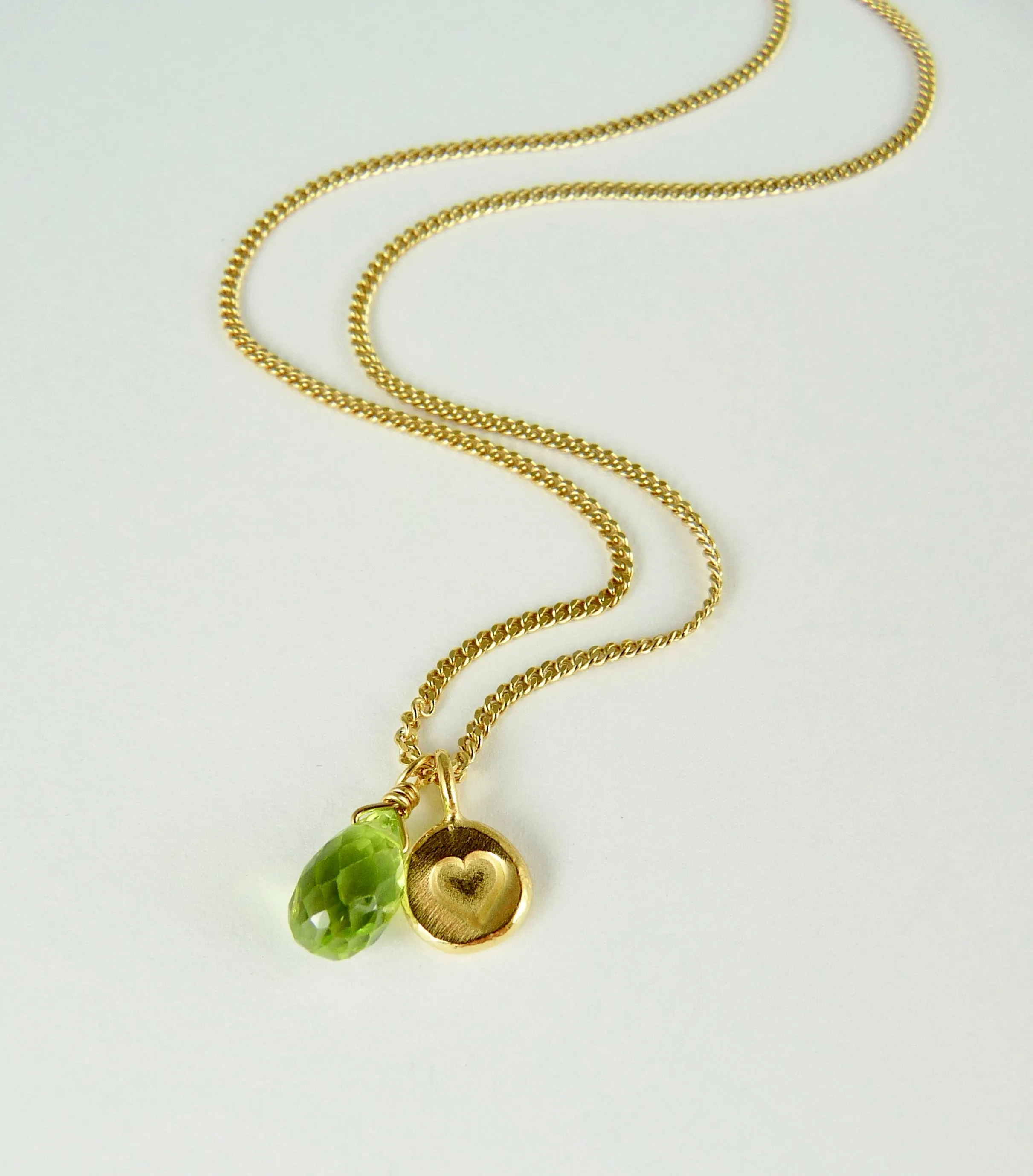 Heart Stamped Necklace with Gemstone