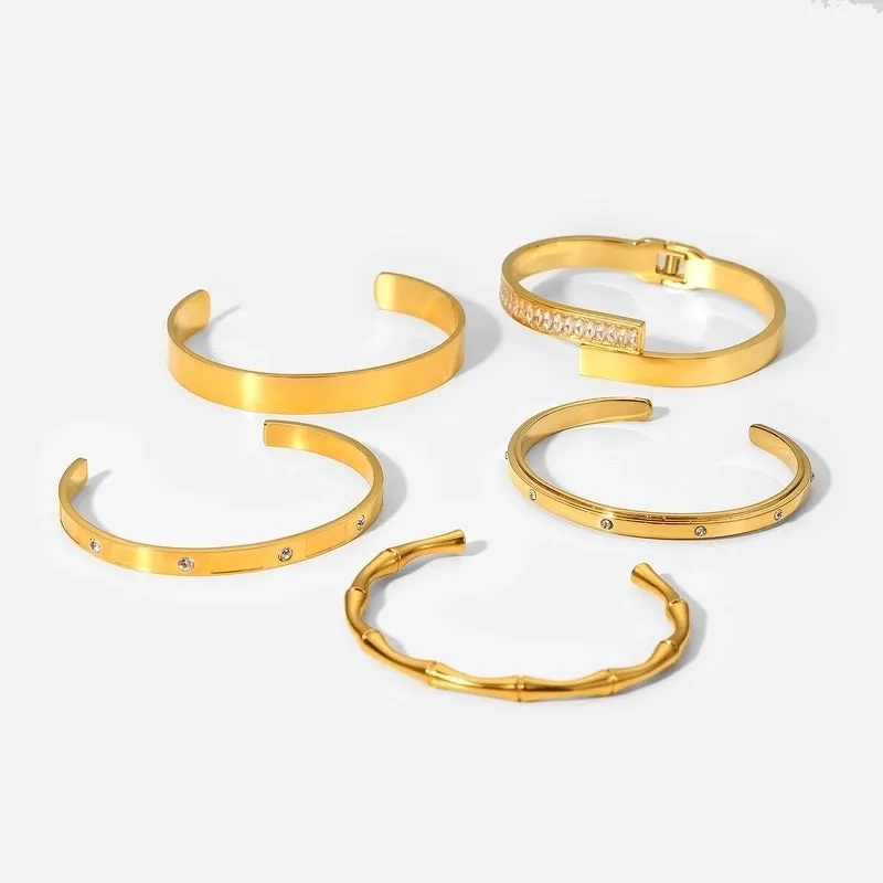 Inlaid Zircon Open Fashion Retro 18k Gold Plated Stainless Steel Bracelet Women