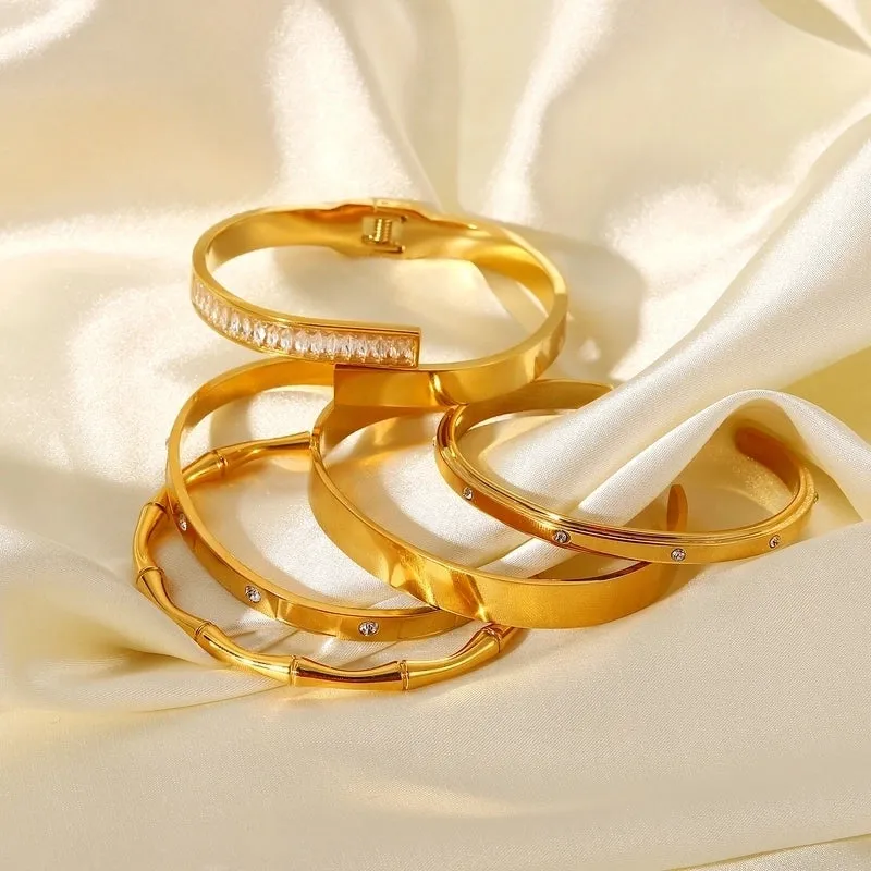 Inlaid Zircon Open Fashion Retro 18k Gold Plated Stainless Steel Bracelet Women