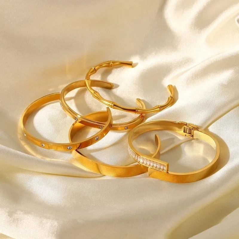 Inlaid Zircon Open Fashion Retro 18k Gold Plated Stainless Steel Bracelet Women
