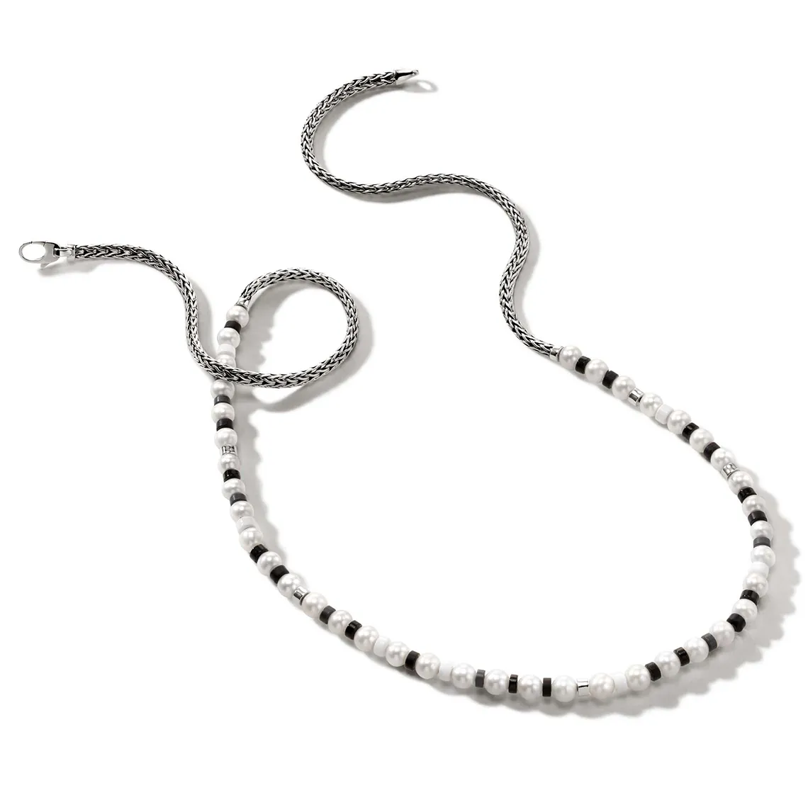John Hardy Colorblock Sterling Silver and Pearl Slim Chain Necklace