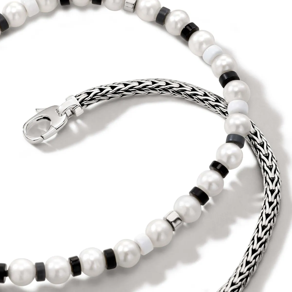 John Hardy Colorblock Sterling Silver and Pearl Slim Chain Necklace