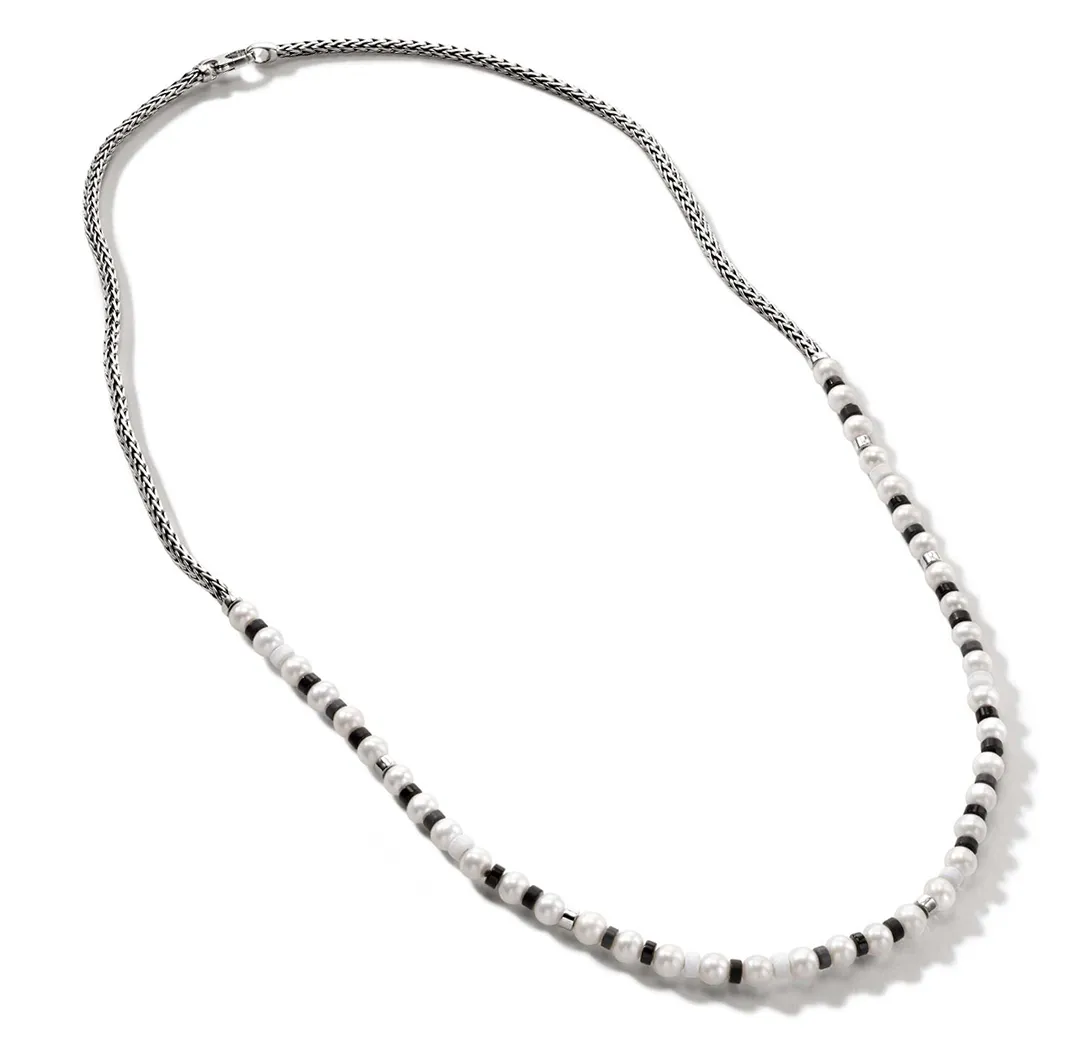 John Hardy Colorblock Sterling Silver and Pearl Slim Chain Necklace