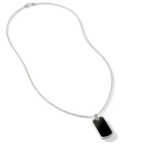 John Hardy Surf Silver Dog Tag Chain Necklace with Treated Black Onyx