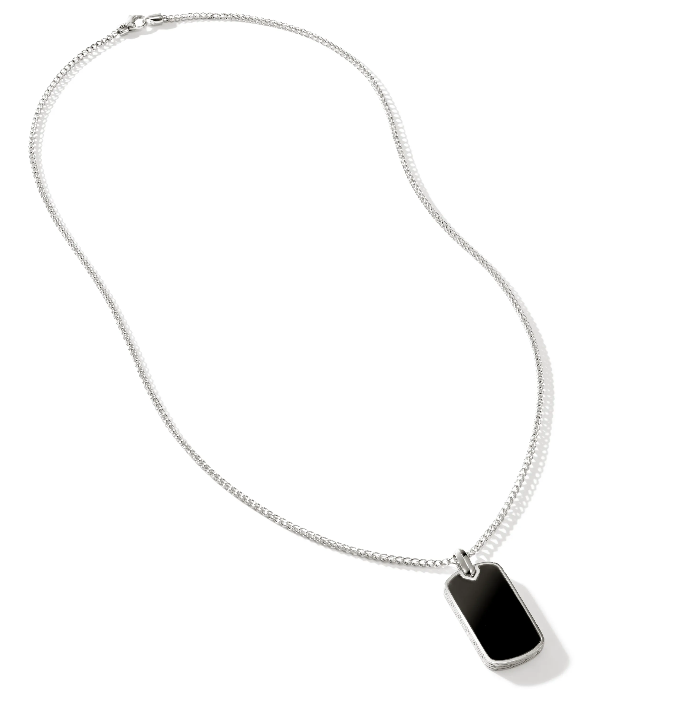 John Hardy Surf Silver Dog Tag Chain Necklace with Treated Black Onyx
