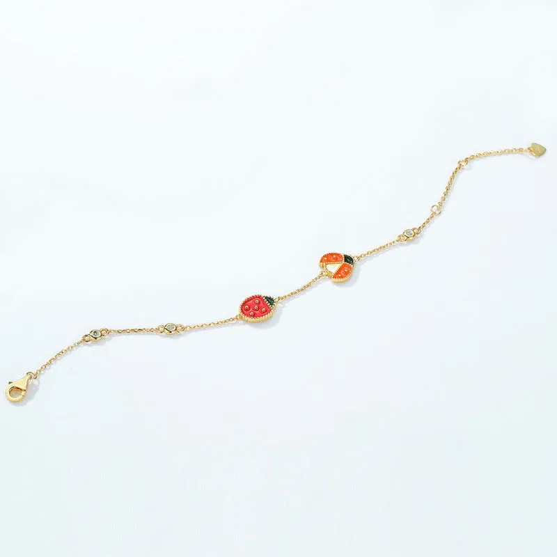 Ladybug and Zircon Sterling Silver Bracelet