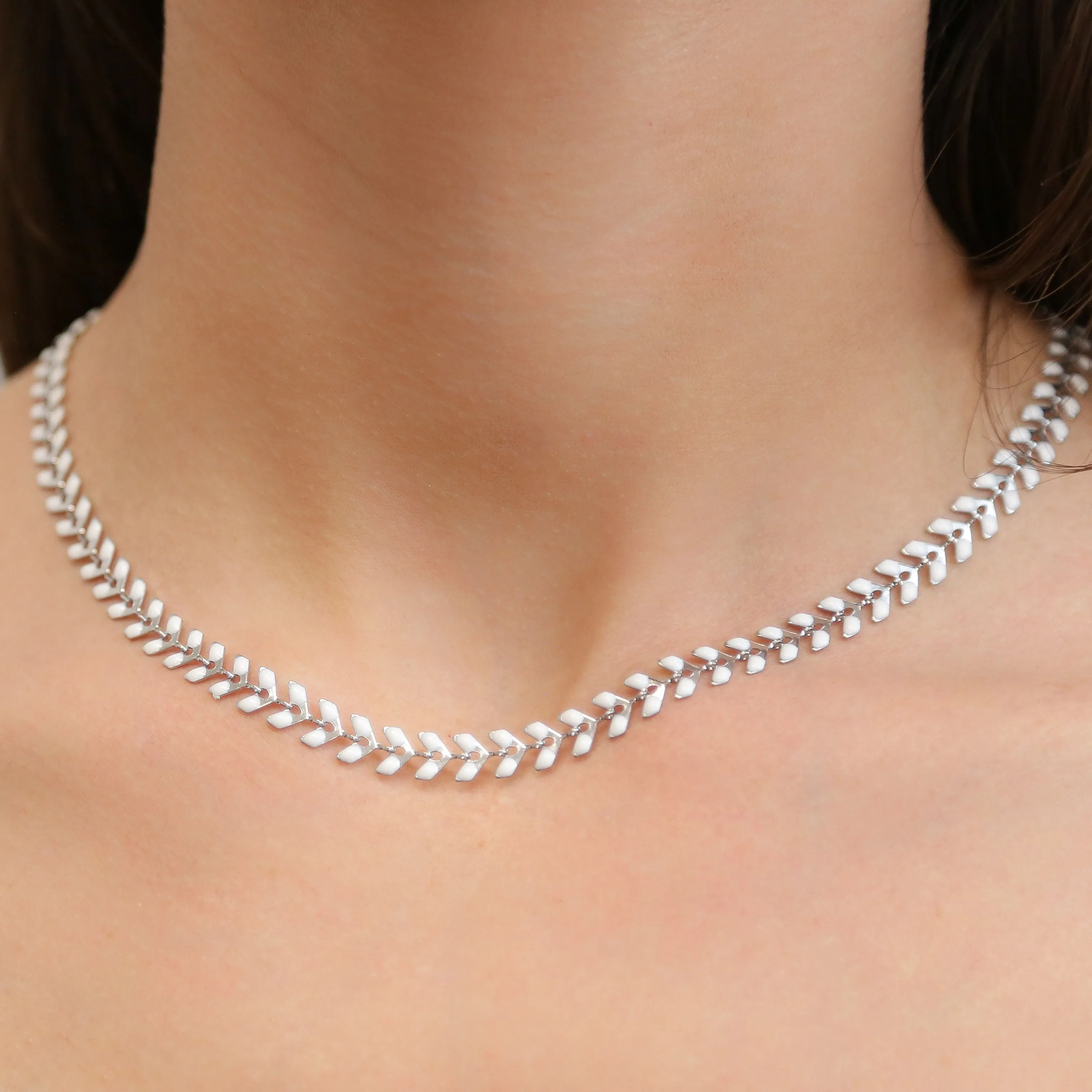 LANEY - Silver and White Chevron Necklace