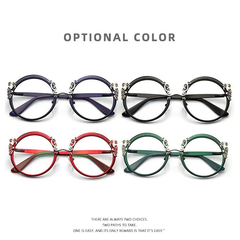 Laoyehui Women's Full Rim Round Alloy Myopic Reading Glasses Anti-Blue