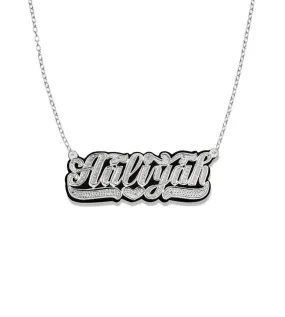 Large Black Onyx Script 925 Sterling Silver Nameplate Necklace