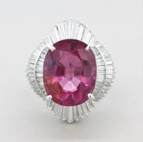 Large Pink Tourmaline Diamond Platinum Cocktail Ring