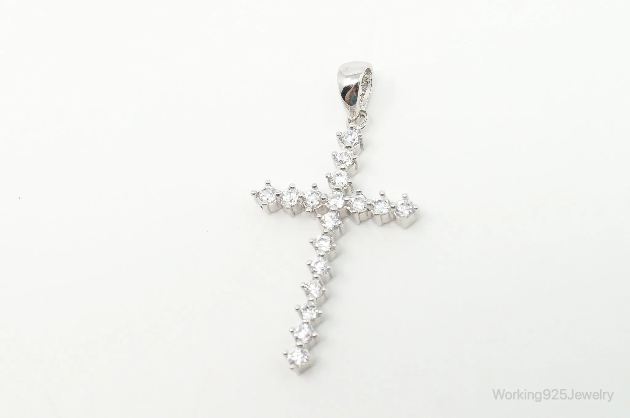 Large Vintage Cubic Zirconia Cross Sterling Silver Necklace Pendant