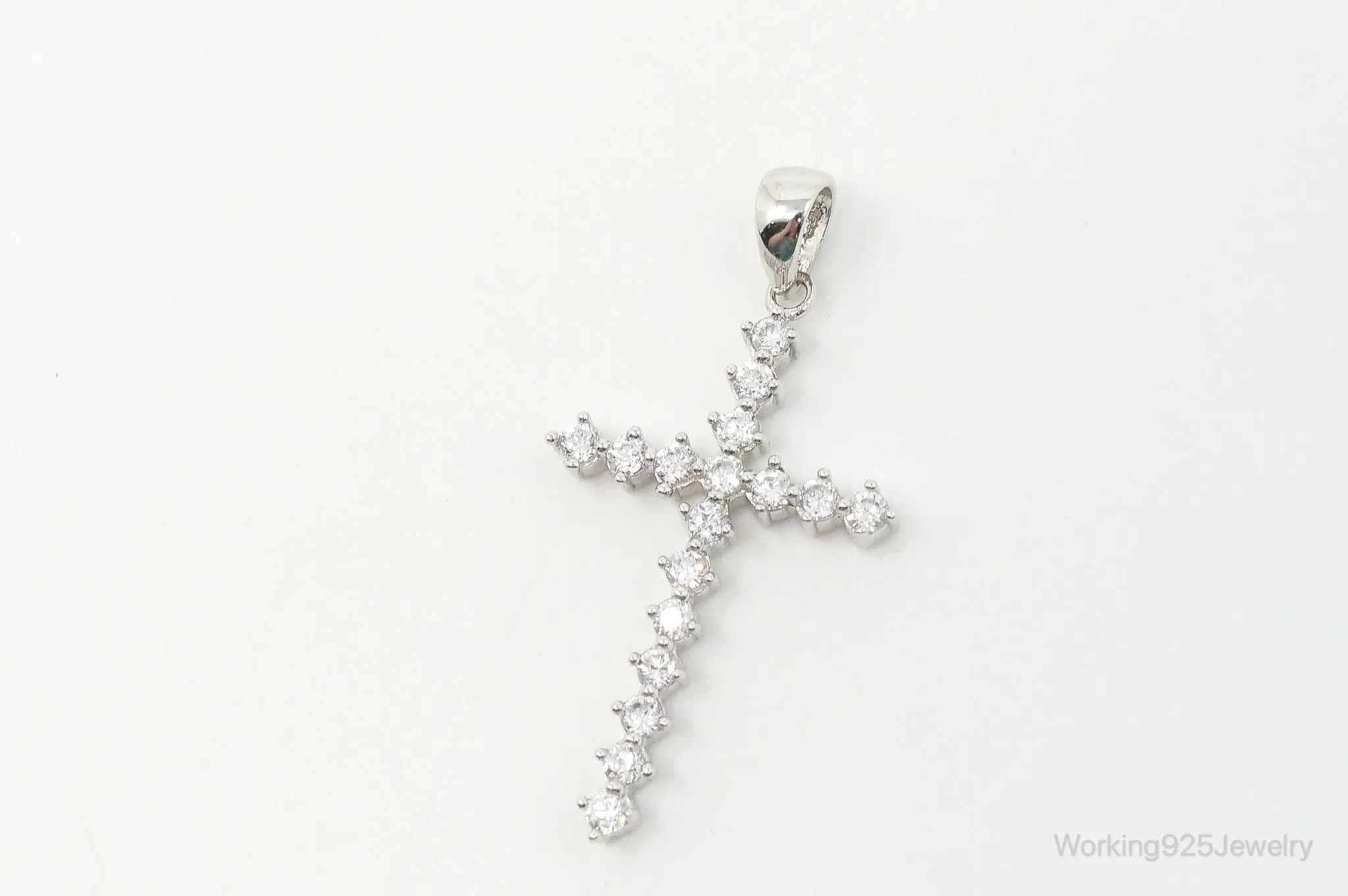 Large Vintage Cubic Zirconia Cross Sterling Silver Necklace Pendant