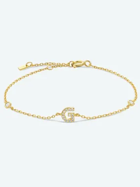 Letter Initial Bracelet, 925 Sterling Silver Bracelet, G To K Cubic Zirconia Letter Bracelet