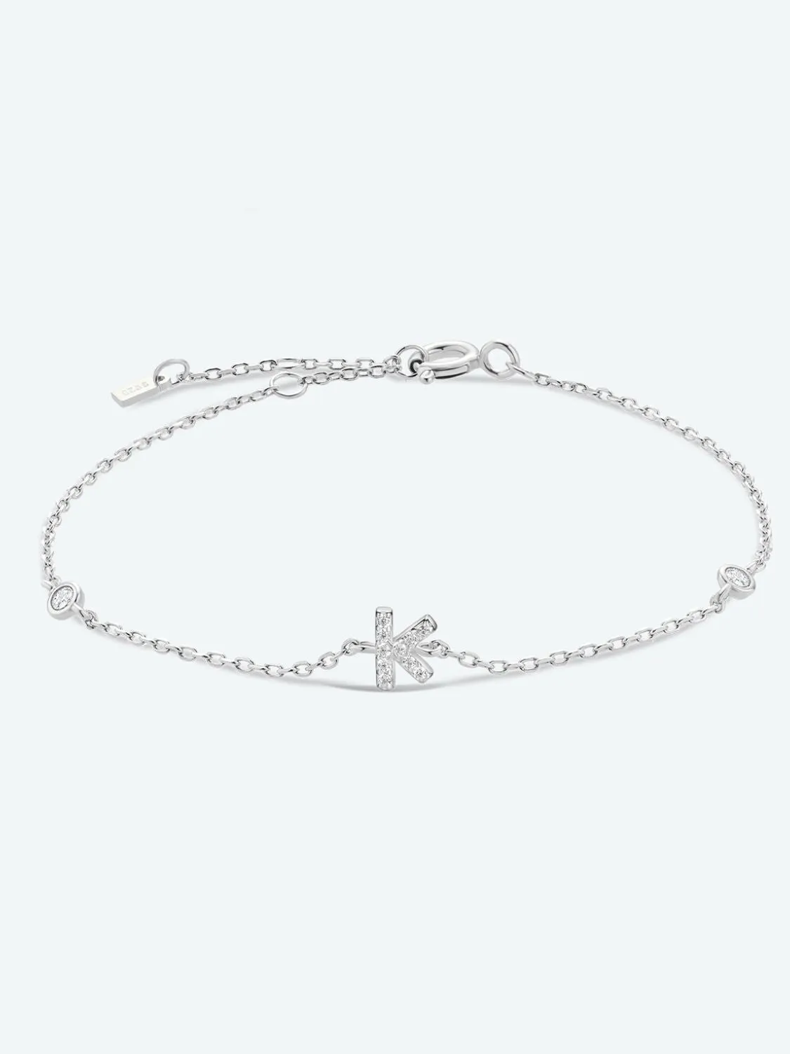 Letter Initial Bracelet, 925 Sterling Silver Bracelet, G To K Cubic Zirconia Letter Bracelet
