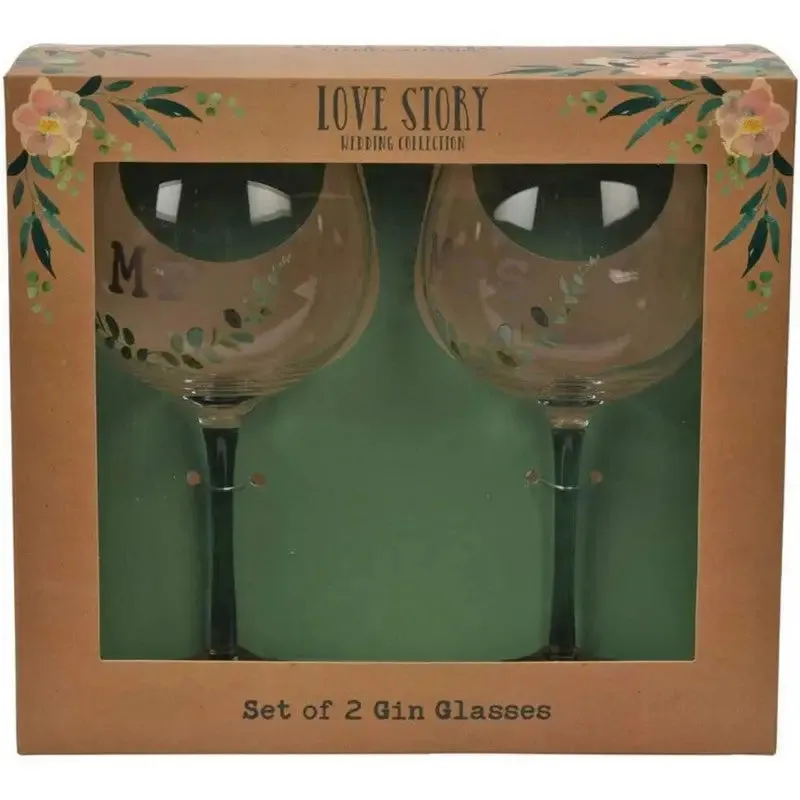 Love Story Mr And Mrs Gin Glass Set