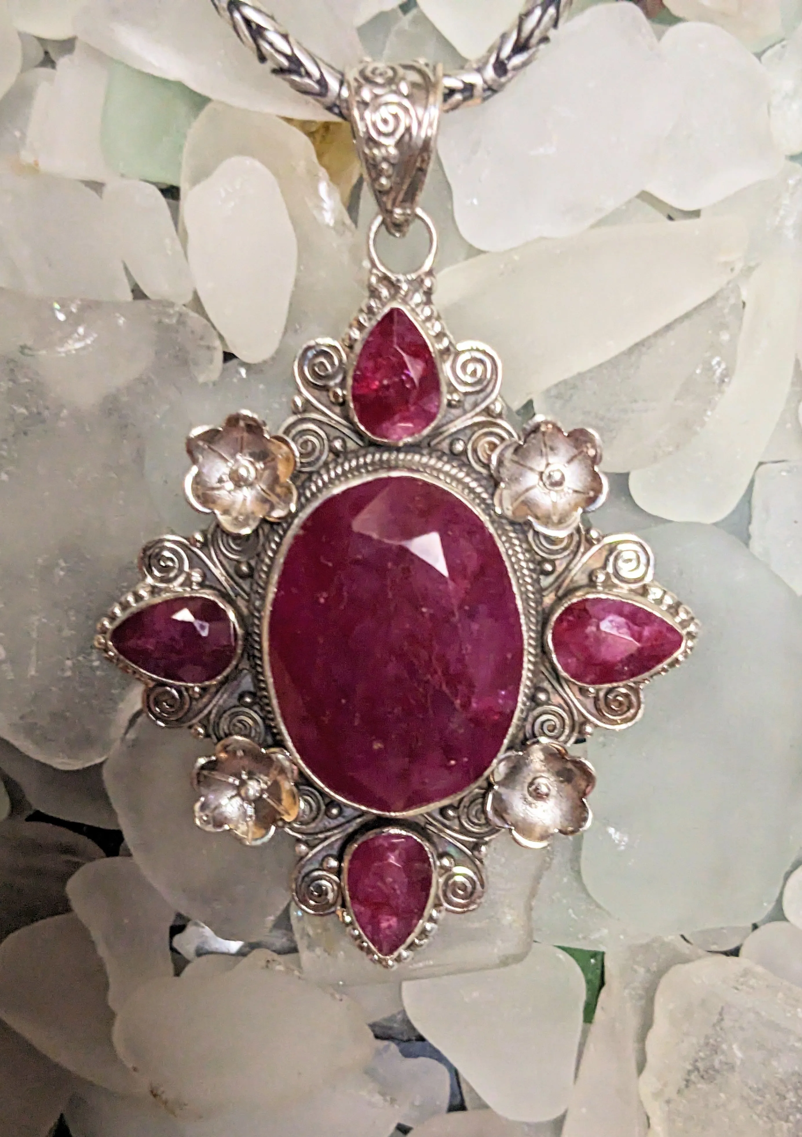 Magnificent Flower Ruby Pendant