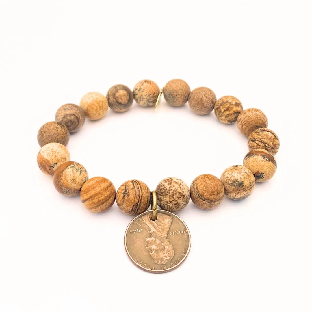 Matte Picture Jasper Bracelet   Wheat Penny