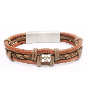 Men's Triple Banded Leather Bracelet with Custom Silver Bead