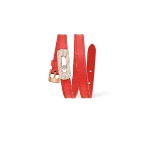 MESSIKA, MY MOVE LEATHER BRACELET, CHERRY RED, PINK GOLD PAVÉ