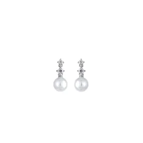 Mikimoto 18K White Gold Akoya Pearl and Diamond Dangle Earrings