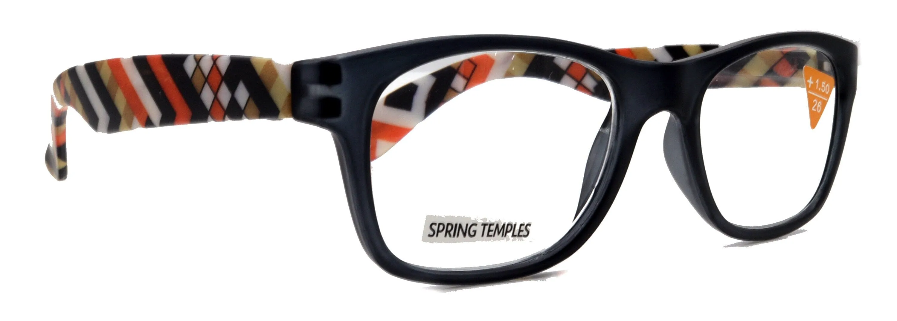Monet, (Premium) Reading Glasses High End Readers  1 ..  3 Magnifying, (Black) (Orange) Chevron Square. Optical Frame. NY Fifth Avenue.