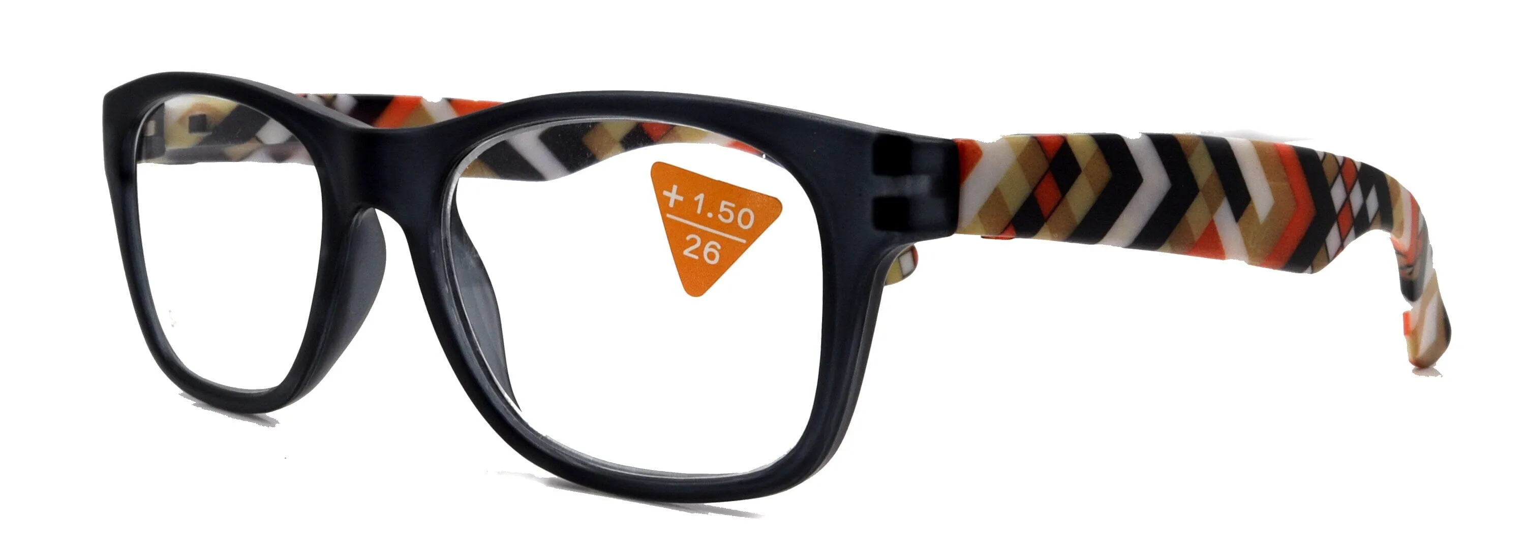 Monet, (Premium) Reading Glasses High End Readers  1 ..  3 Magnifying, (Black) (Orange) Chevron Square. Optical Frame. NY Fifth Avenue.