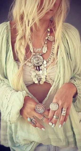 Moon's Vengeance Necklace Gypsy Silver Coins Mandala Center Thick Carved Oval Beads Festival Statement Bib Necklace Turkish Belly Dancer