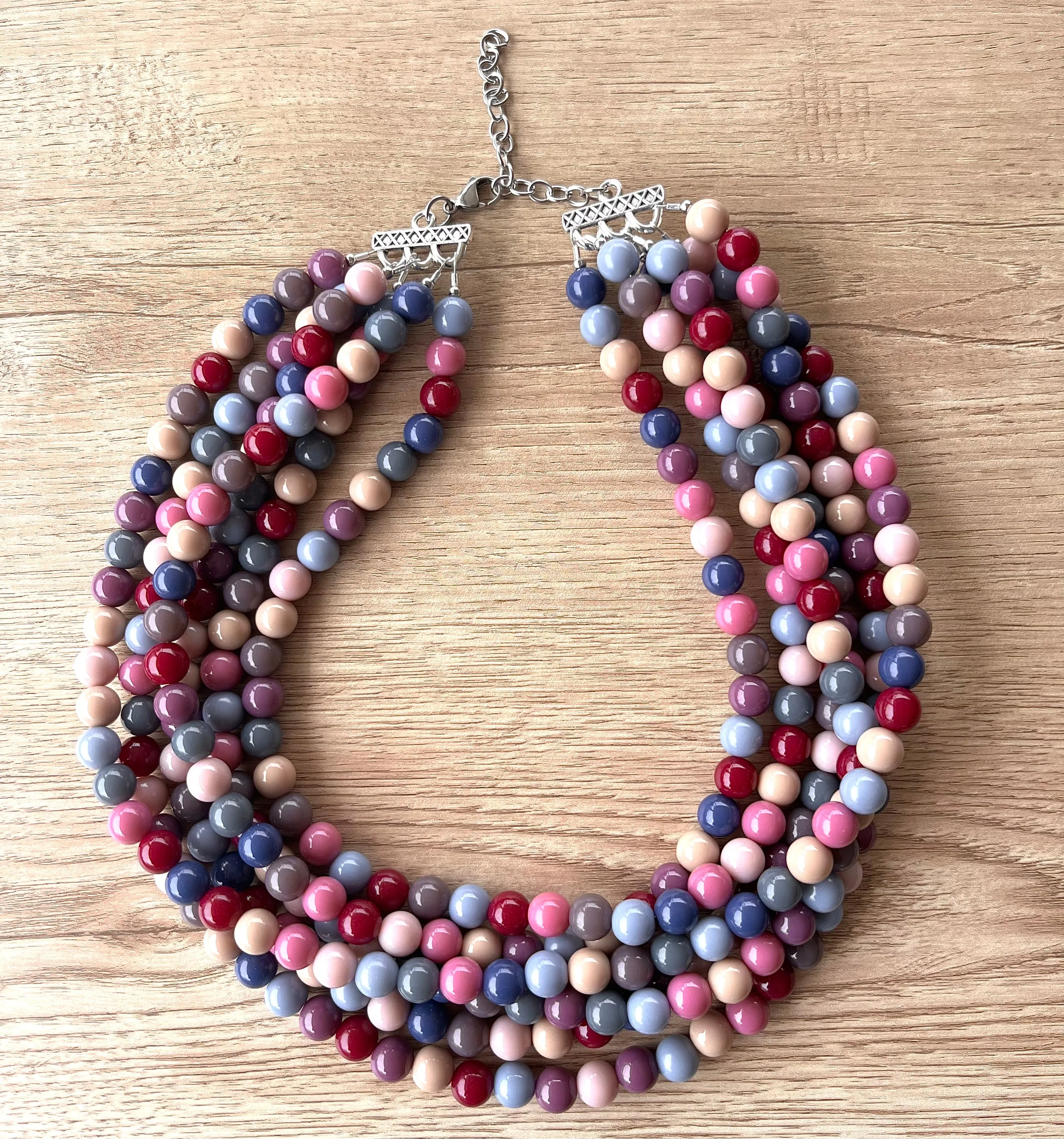Multi Color Acrylic Lucite Bead Chunky Multi Strand Statement Necklace - Alana