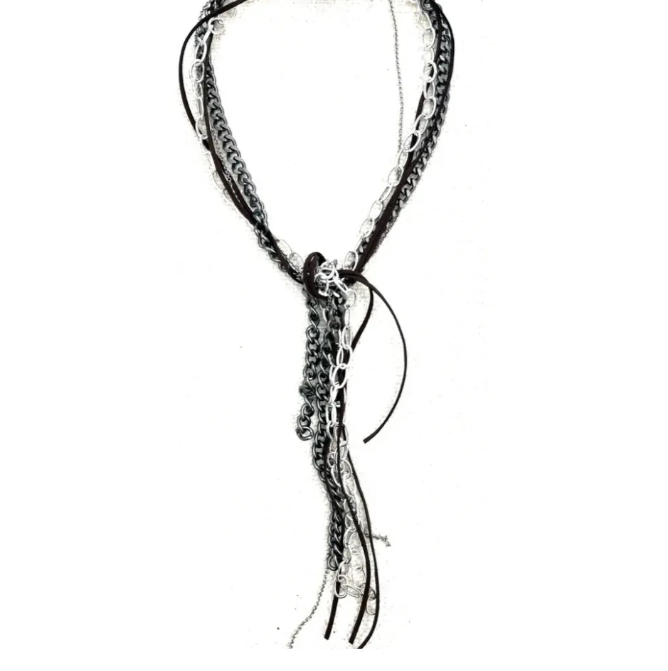 Multi Strand Lariat Metals Leather Necklace