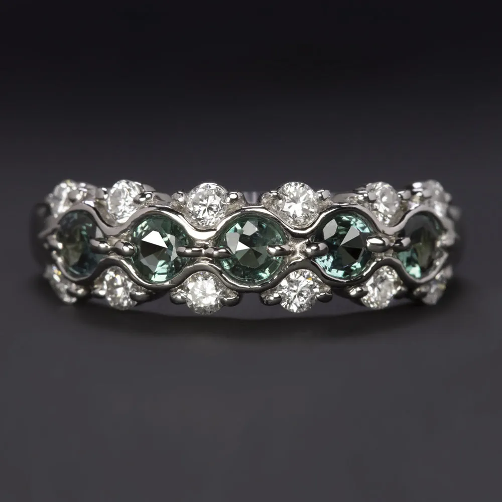 NATURAL DIAMOND ALEXANDRITE PLATINUM COCKTAIL RING BAND TEAL ESTATE 3/4 CARAT